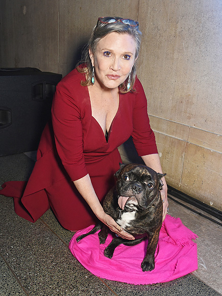 Carrie Fisher With Dog at Home