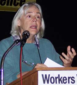 Deirdre Griswold during party protest