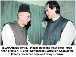 Nawabzada Nasrullah Khan with Imran Khan