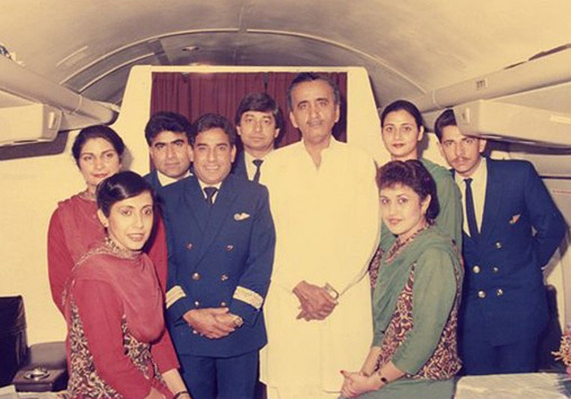 Muhammad Khan Junejo with PIA staff,