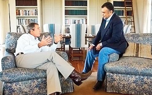 George W Bush with Prince Bandar bin Sultan Texas in 2002