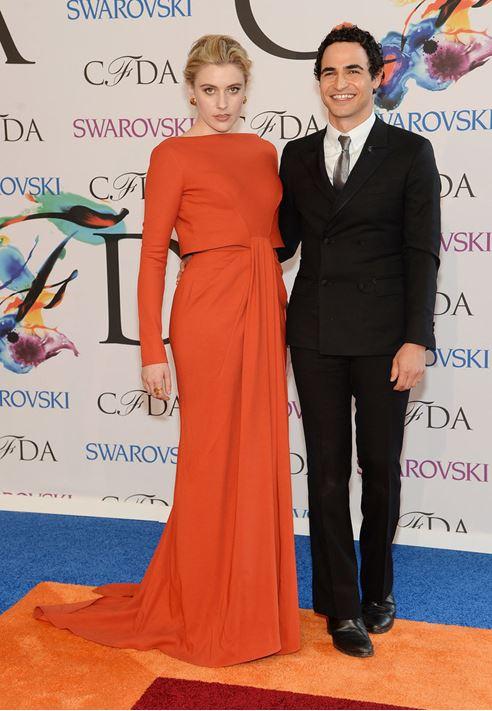 Greta Gerwig and designer Zac Posen in CFDA Awards