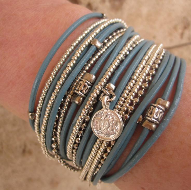 Boho Chic Endless Turquoise Leather Wrap Bracelet with Silver Accents