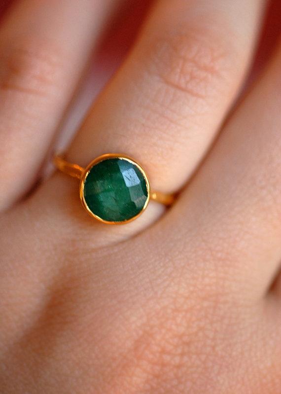 10 Off Emerald Ring Gemstone Ring Gold Ring Bezel by delezhen, $62.00 