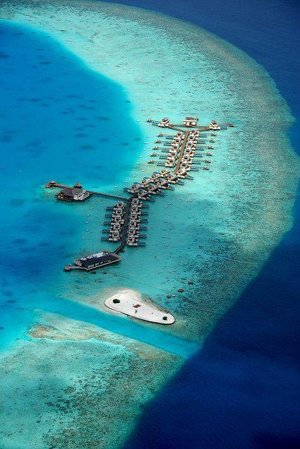 Maldives in ocean, villas water bungalow sea