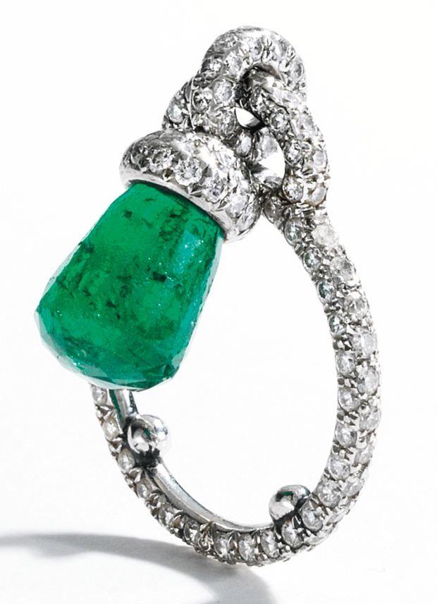 Platinum, Briolette Emerald and Diamond Ring, JAR, Paris