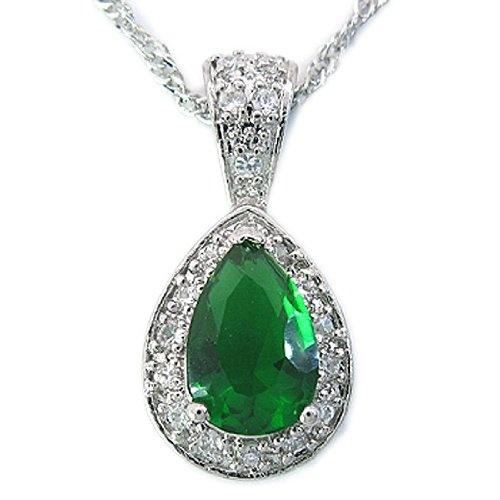 Jewellry 28Mm Green Emerald Silver Tone Pendant Necklace Gift