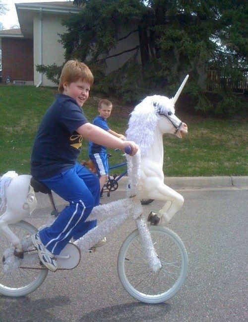Unicorn bike with horn and tail.  29 Absolutely Terrible Craft Ideas