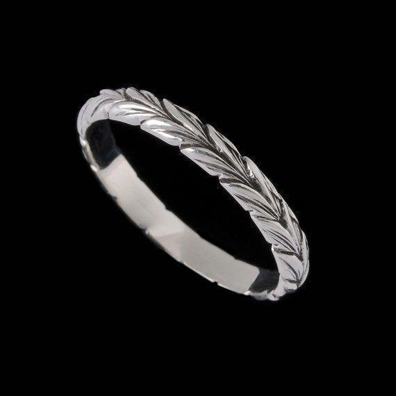 Narrow Leaf Ring Band, Engraved Collection