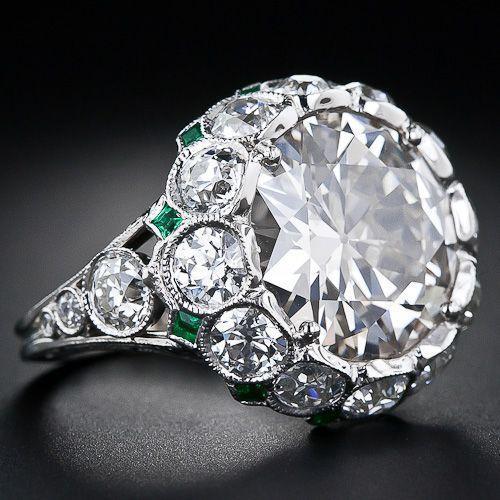 5.92 Carat European-Cut Diamond Art Deco Style Ring