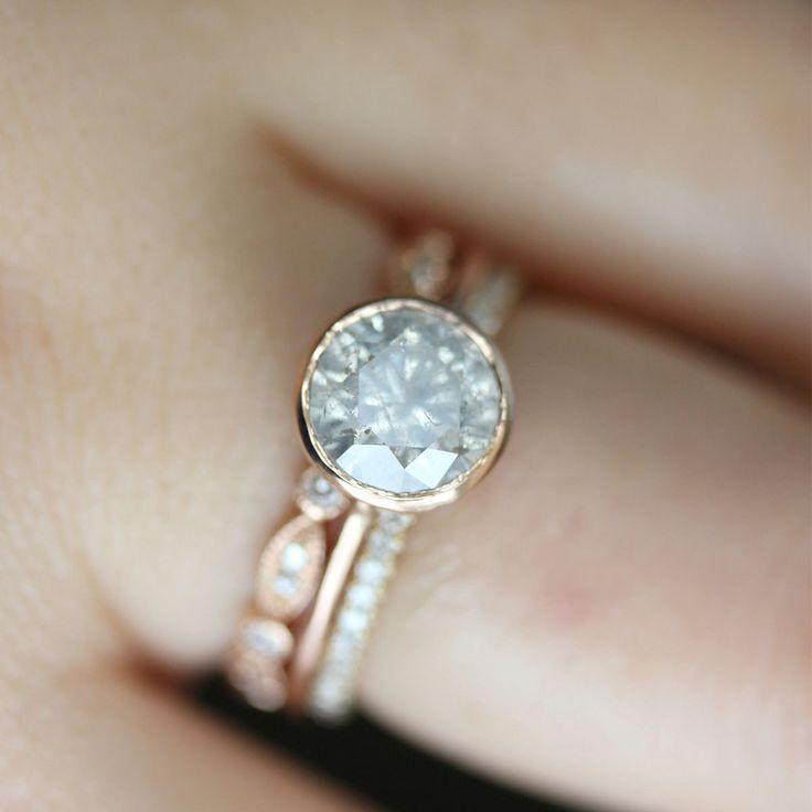 White - Gray Diamond in 14K Rose Gold Engagement Ring - Ready to Ship