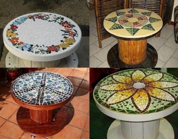 Wire spool reused as coffee tables