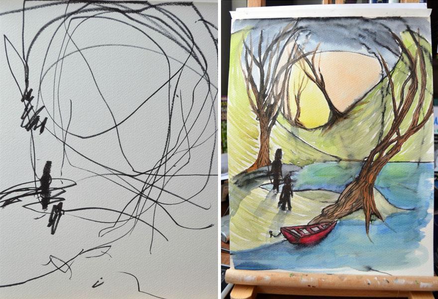 Artist Turns Her Two Year Oldâ€™s Sketches Into Painting