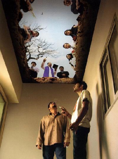 The ceiling mural in a designated smoking area. awesome!