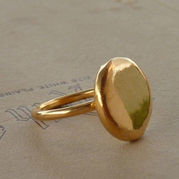 24K Gold plated Organic recycled silver round ring