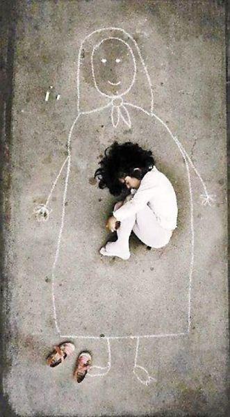 Image by an Iraqi artist taken in an orphanage. This little girl has n