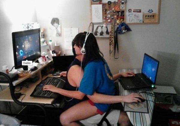 loving couple doing internet