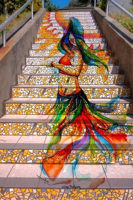 Amazing mosaic stairs.