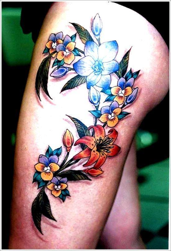 Orchid Tattoo Design For Girl On Thigh