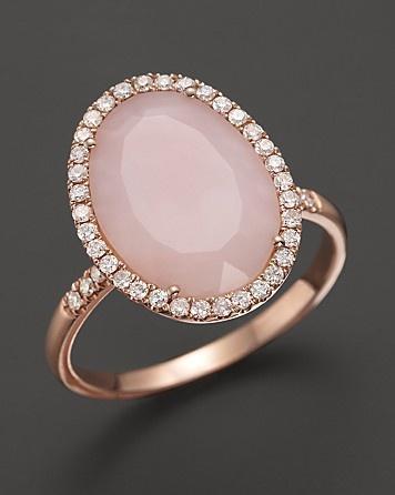 Meira T Pink Opal Rose Gold and Diamonds Ring