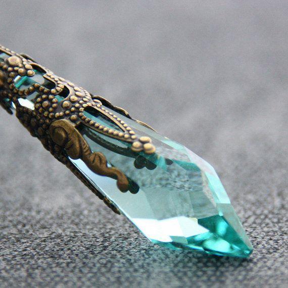 Antique Green Crystal Swarovski Necklace Antique Brass Jewelry Victori