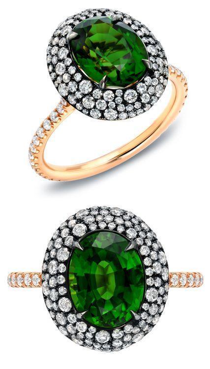 Rare Vivid Chrome Tourmaline and Diamond Ring