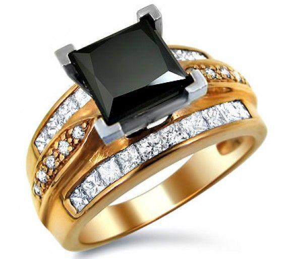 3.30ct Black Princess Cut V-Tip Diamond Ring 14k Rose Gold