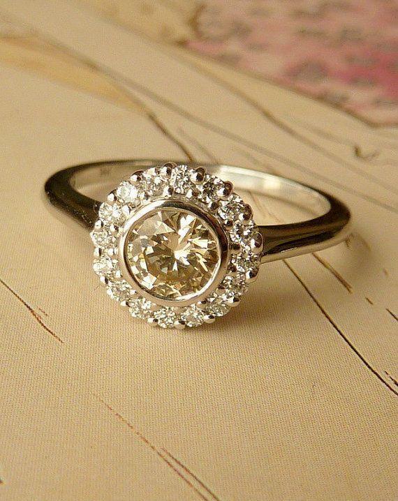 White Gold Bezel Set Diamond Halo Ring