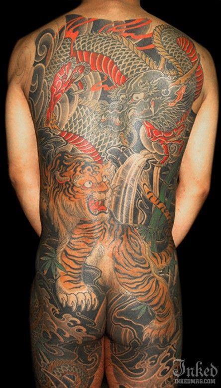 Traditional Japanese tiger and dragon back piece by Miyazo