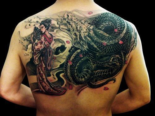 back asian tattoo dragon