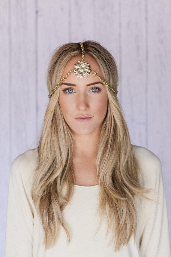 Music Festival Headband Gold Cleopatra Head Piece Metal Gold Chain Hea