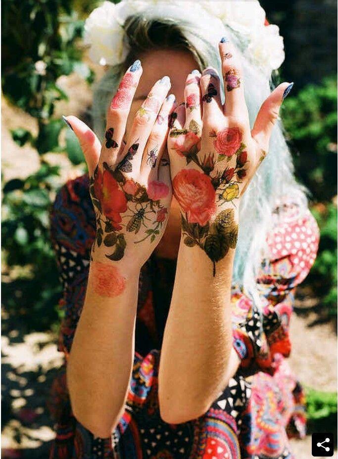 floral hand tattoo