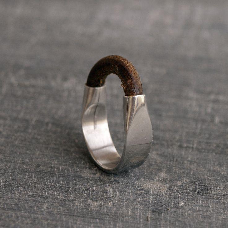 Sterling Silver ring, Silver ring Leather and Silver ring sterling silver Men's