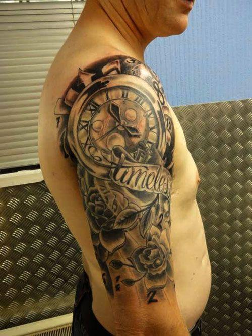 Men Tattoos Clock Half Sleeve Tattoo Designs For Men polynesian half s