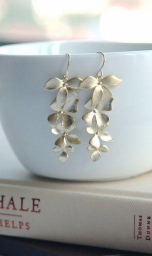 Gold Cascading Orchid Dangle Earrings. Cascading Orchids. Bridesmaids 