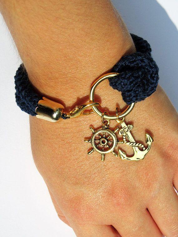 Nautical bracelet, crochet, rudder and anchor