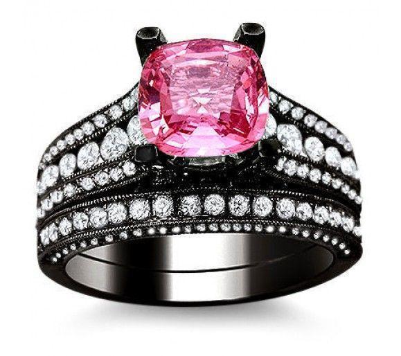 3.21ct Cushion Cut Pink Sapphire And Diamond Engagement Ring Bridal Se