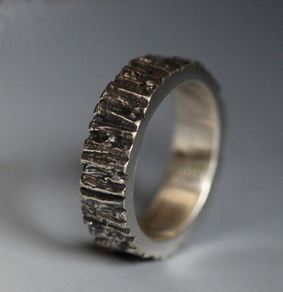 Men's Tree Trunk ring, sterling silver, 6mm, your size, rugged man's band