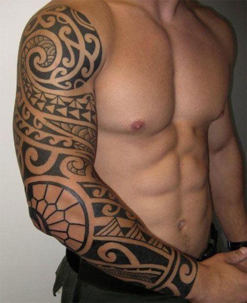 Cool Polynesian Tribal Sleeve Tattoo Designs for Men~