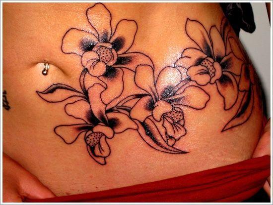 Black Orchid Tattoo Ideas For Women On Stomach