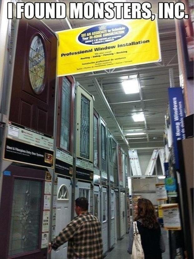 monsters inc, funny doors in lowes
