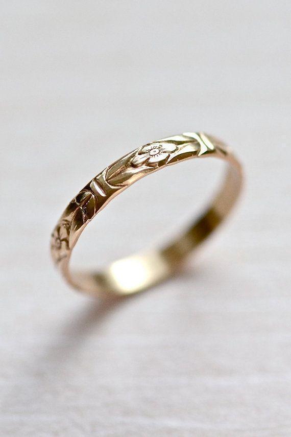 14kt Gold Forget-Me-Not Floral Wedding Stacking Ring