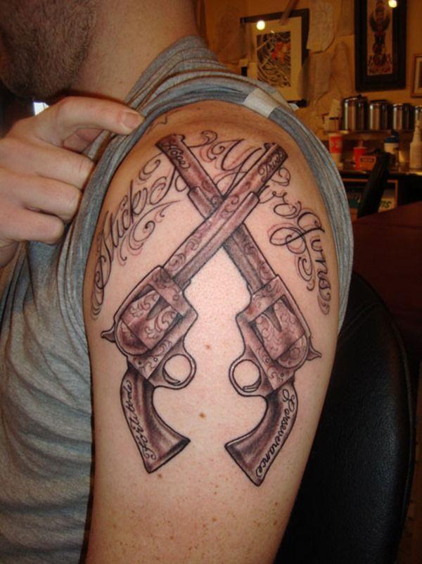 Guns Tattoo on Shoulder for Men