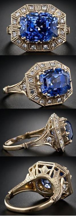 8.62 carat Art Deco-style sapphire and diamond ring
