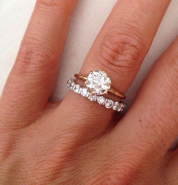 Vintage Old Mine Cut 1.38 carat Solitaire Diamond 14k Engagement Ring