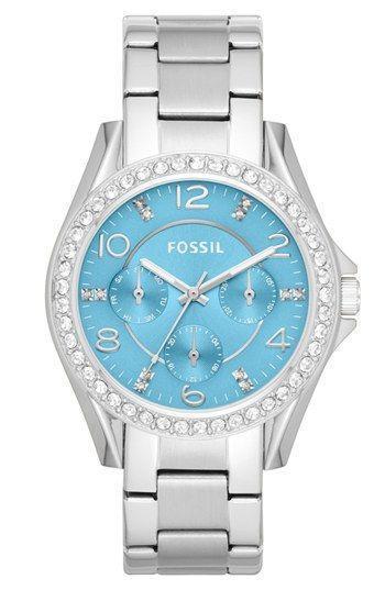 Fossil 'Riley' Round Crystal Bezel Bracelet Watch, 38mm available