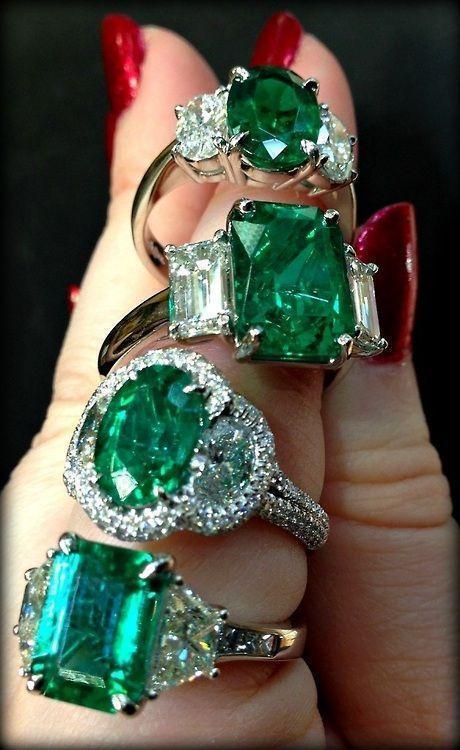 Emerald and diamond rings